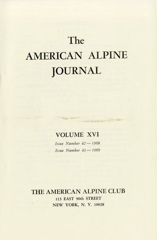 American Alpine Journal Index - Vol. XVI, Nos. 42, 43 (1968 & 1969)